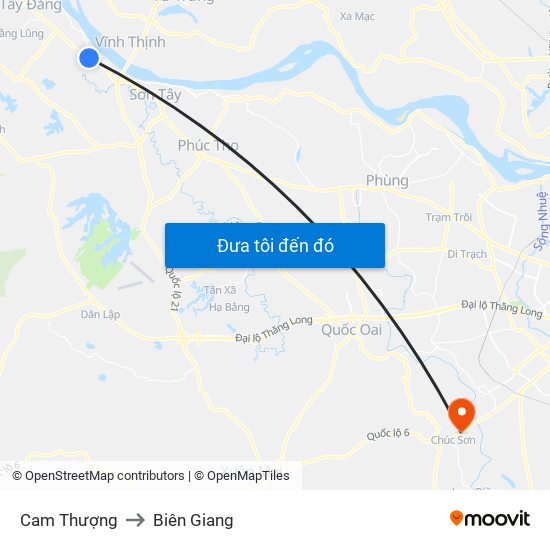 Cam Thượng to Biên Giang map