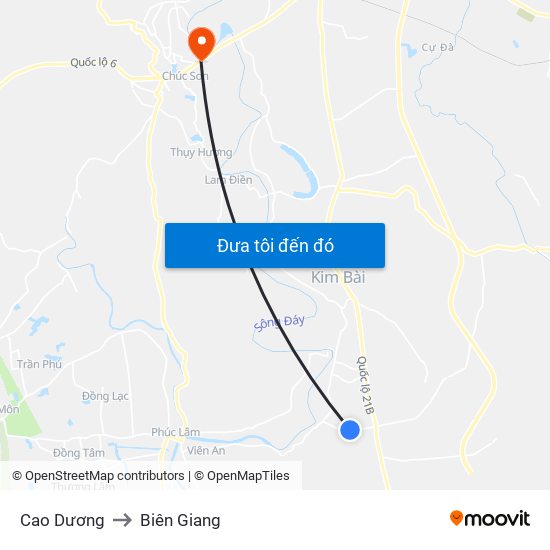 Cao Dương to Biên Giang map
