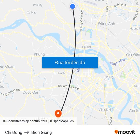 Chi Đông to Biên Giang map