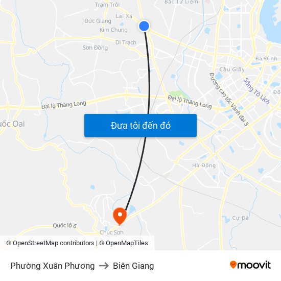Phường Xuân Phương to Biên Giang map