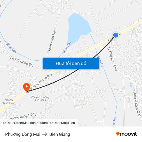 Phường Đồng Mai to Biên Giang map