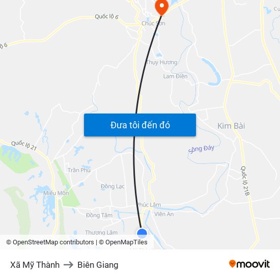 Xã Mỹ Thành to Biên Giang map