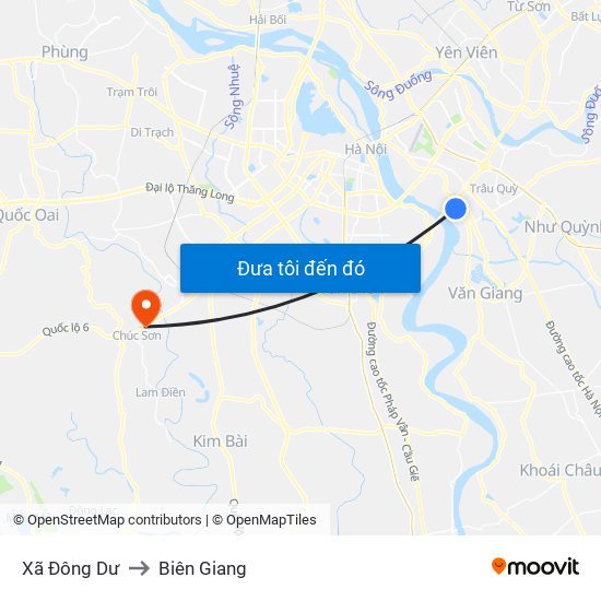 Xã Đông Dư to Biên Giang map