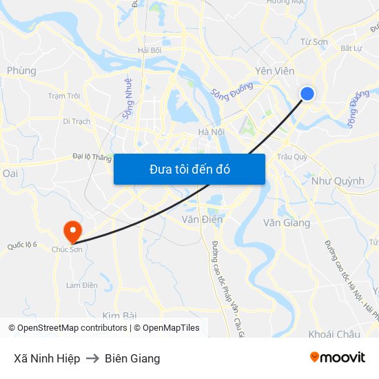 Xã Ninh Hiệp to Biên Giang map
