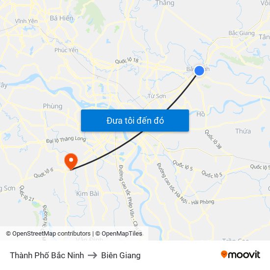 Thành Phố Bắc Ninh to Biên Giang map