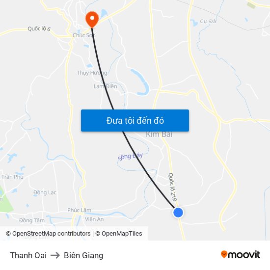 Thanh Oai to Biên Giang map