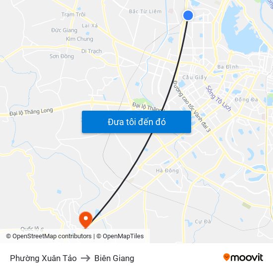 Phường Xuân Tảo to Biên Giang map