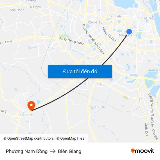 Phường Nam Đồng to Biên Giang map