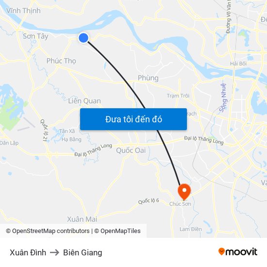 Xuân Đình to Biên Giang map