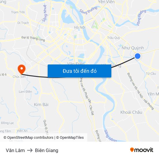 Văn Lâm to Biên Giang map