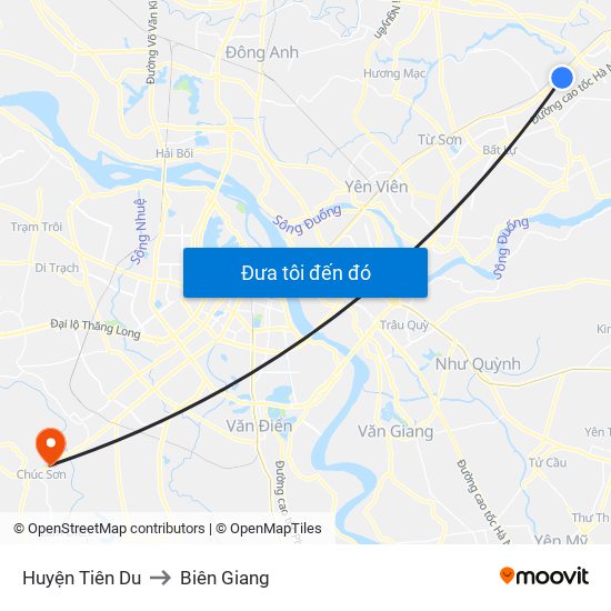 Huyện Tiên Du to Biên Giang map