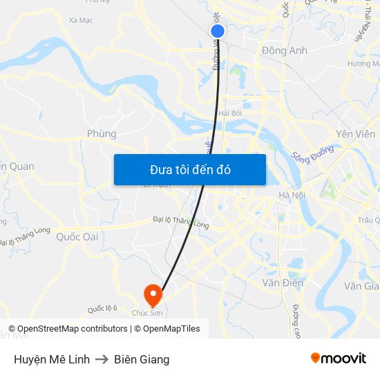 Huyện Mê Linh to Biên Giang map