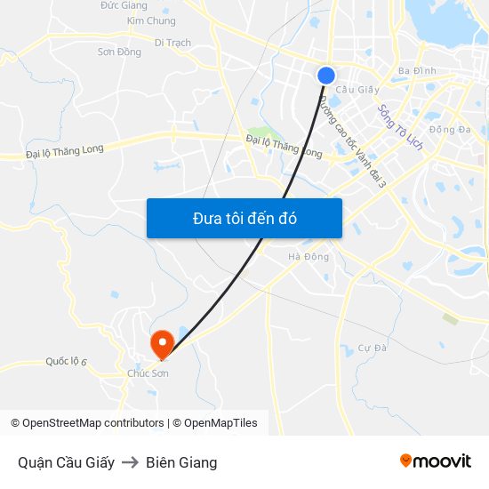 Quận Cầu Giấy to Biên Giang map