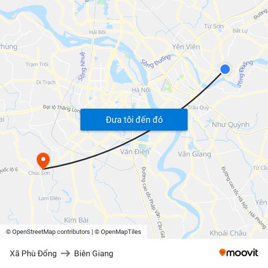 Xã Phù Đổng to Biên Giang map