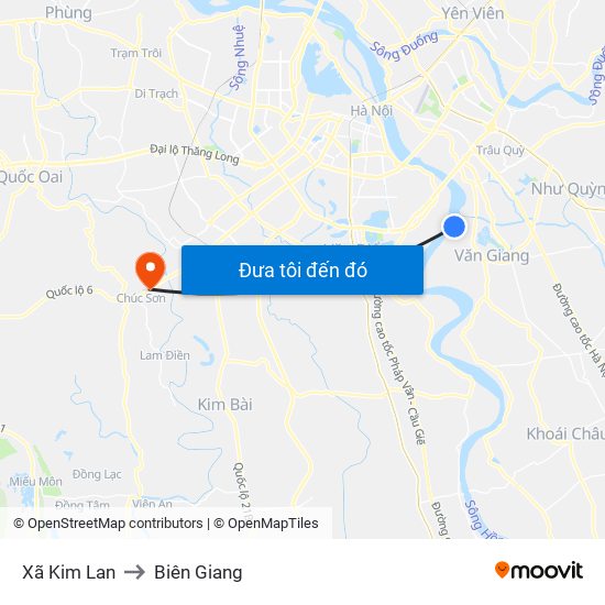 Xã Kim Lan to Biên Giang map