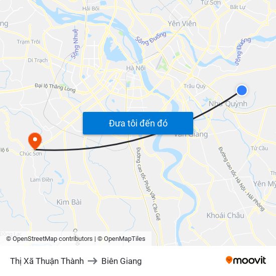 Thị Xã Thuận Thành to Biên Giang map