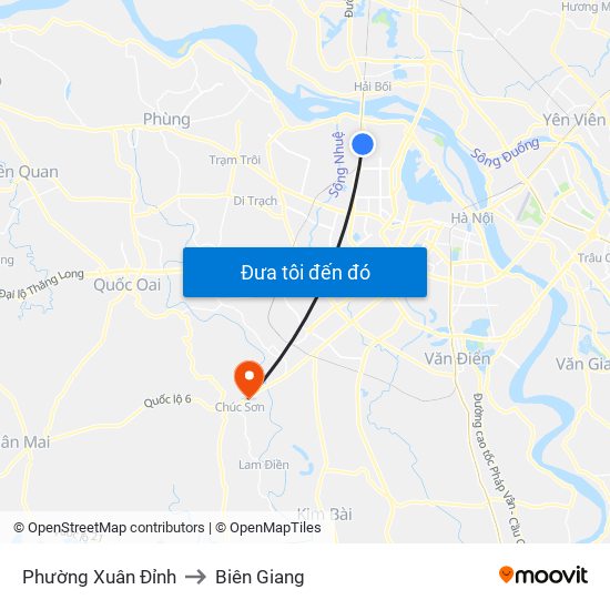 Phường Xuân Đỉnh to Biên Giang map