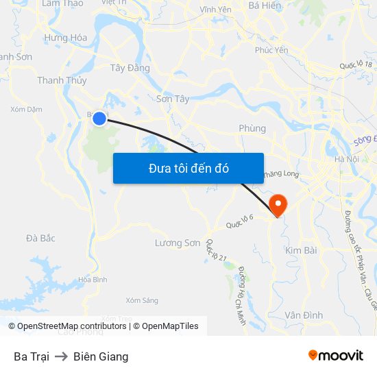 Ba Trại to Biên Giang map