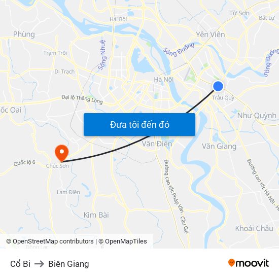 Cổ Bi to Biên Giang map