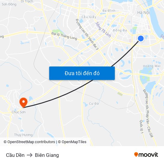 Cầu Dền to Biên Giang map