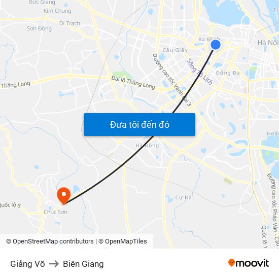 Giảng Võ to Biên Giang map