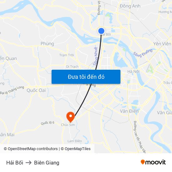 Hải Bối to Biên Giang map