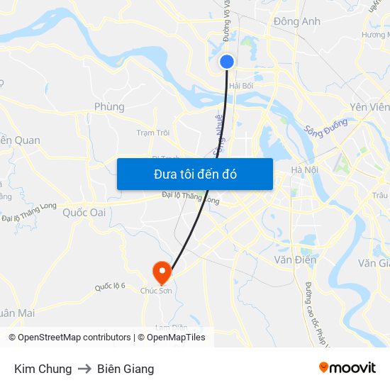Kim Chung to Biên Giang map