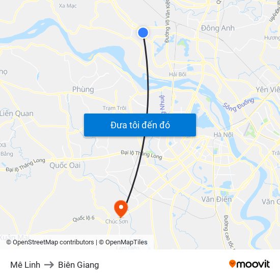 Mê Linh to Biên Giang map