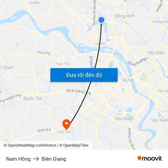 Nam Hồng to Biên Giang map
