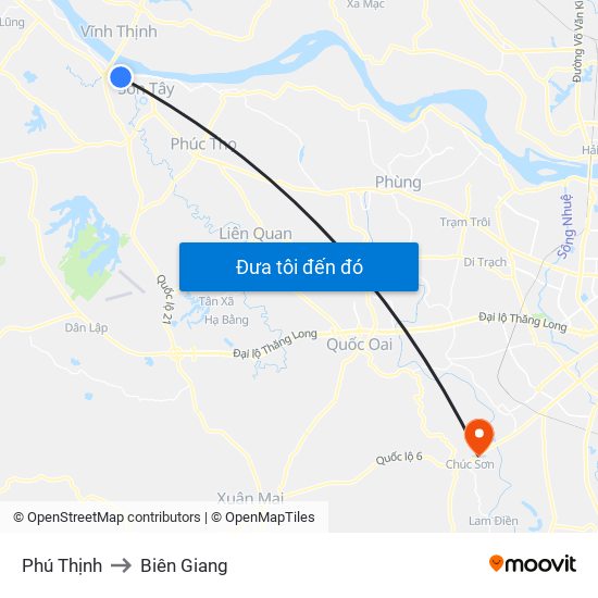 Phú Thịnh to Biên Giang map