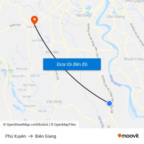 Phú Xuyên to Biên Giang map