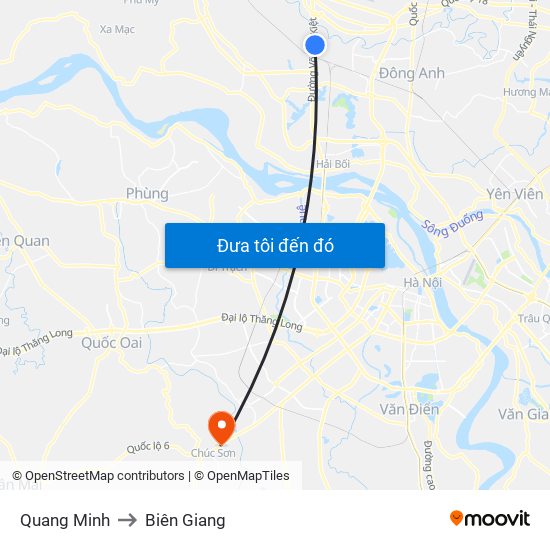 Quang Minh to Biên Giang map