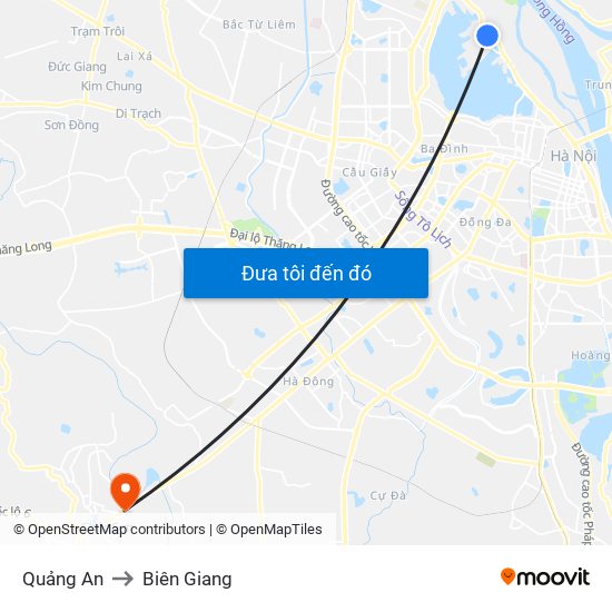 Quảng An to Biên Giang map