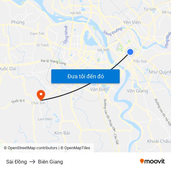 Sài Đồng to Biên Giang map