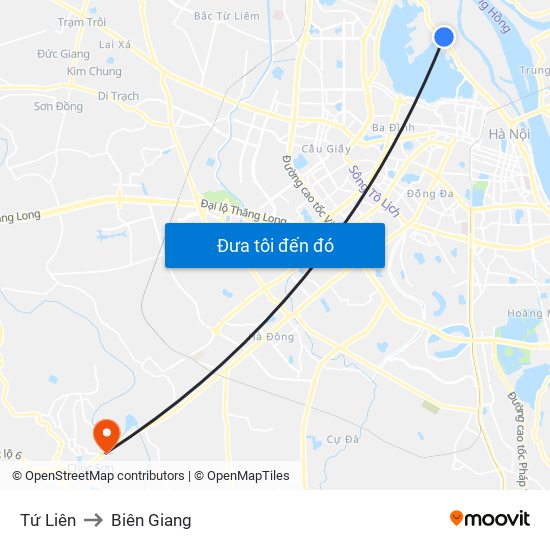 Tứ Liên to Biên Giang map