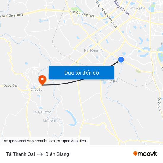 Tả Thanh Oai to Biên Giang map