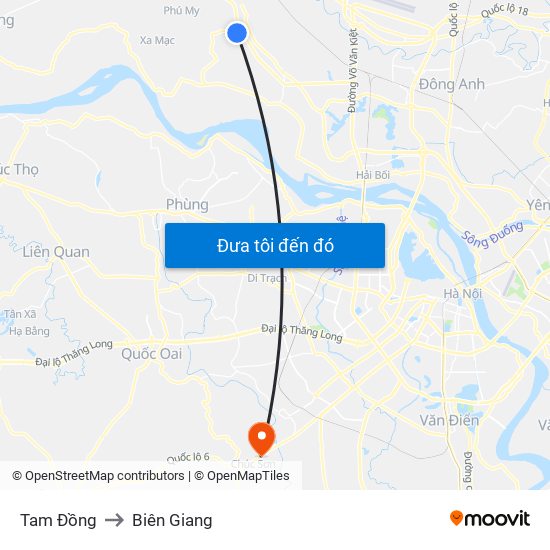 Tam Đồng to Biên Giang map