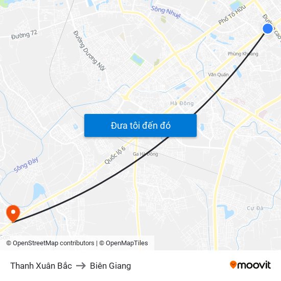 Thanh Xuân Bắc to Biên Giang map