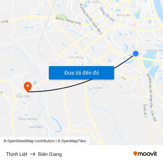 Thịnh Liệt to Biên Giang map