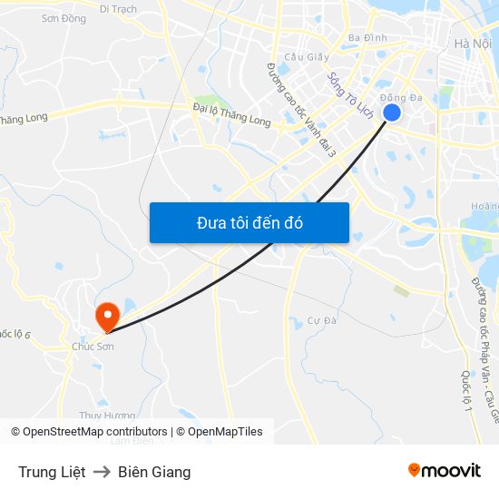 Trung Liệt to Biên Giang map