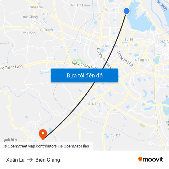 Xuân La to Biên Giang map