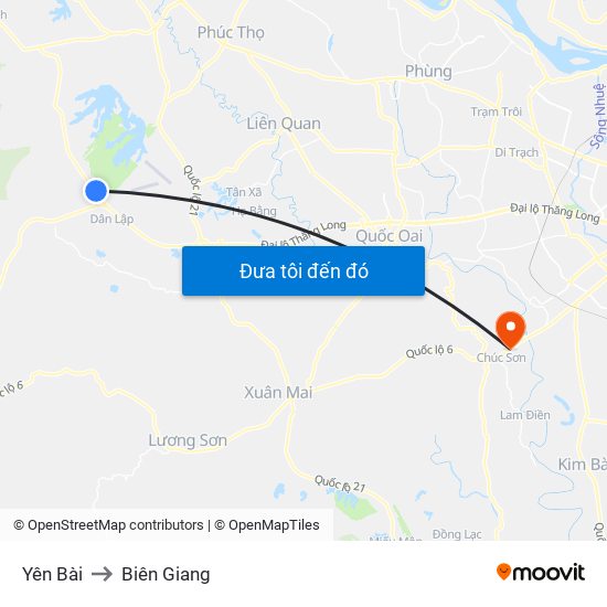 Yên Bài to Biên Giang map