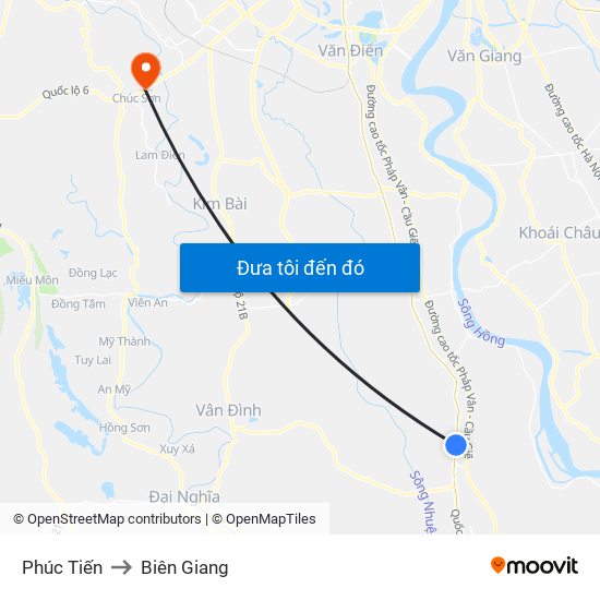 Phúc Tiến to Biên Giang map