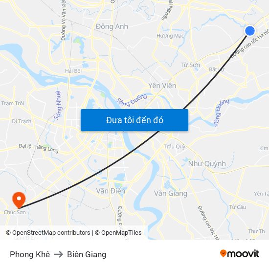 Phong Khê to Biên Giang map