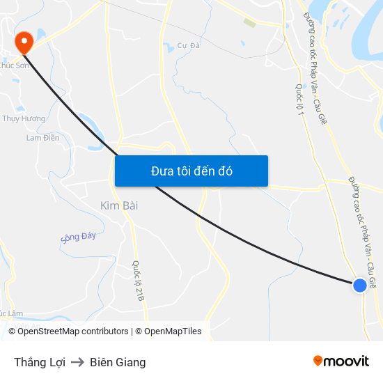 Thắng Lợi to Biên Giang map