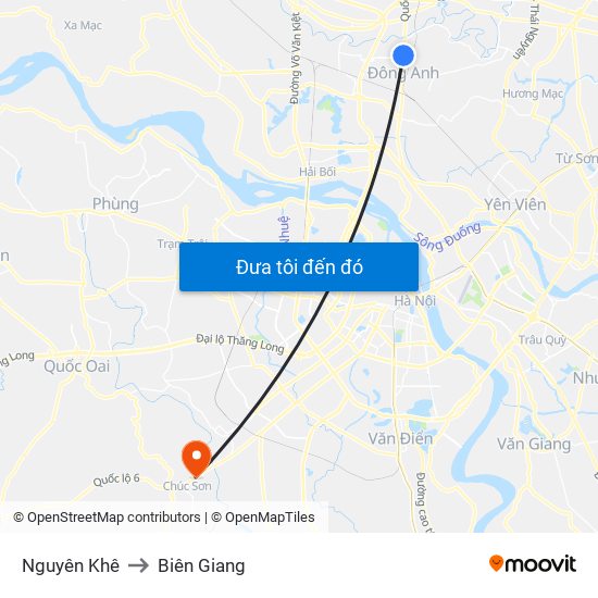 Nguyên Khê to Biên Giang map