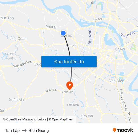 Tân Lập to Biên Giang map