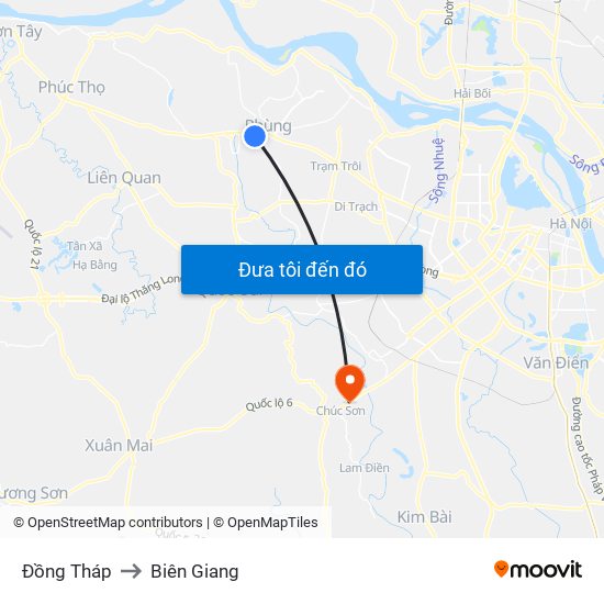 Đồng Tháp to Biên Giang map