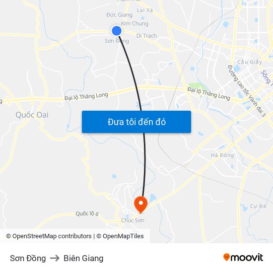 Sơn Đồng to Biên Giang map