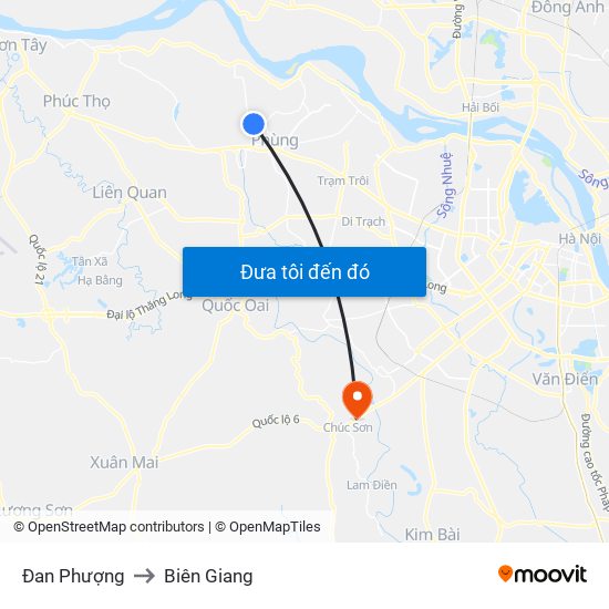 Đan Phượng to Biên Giang map